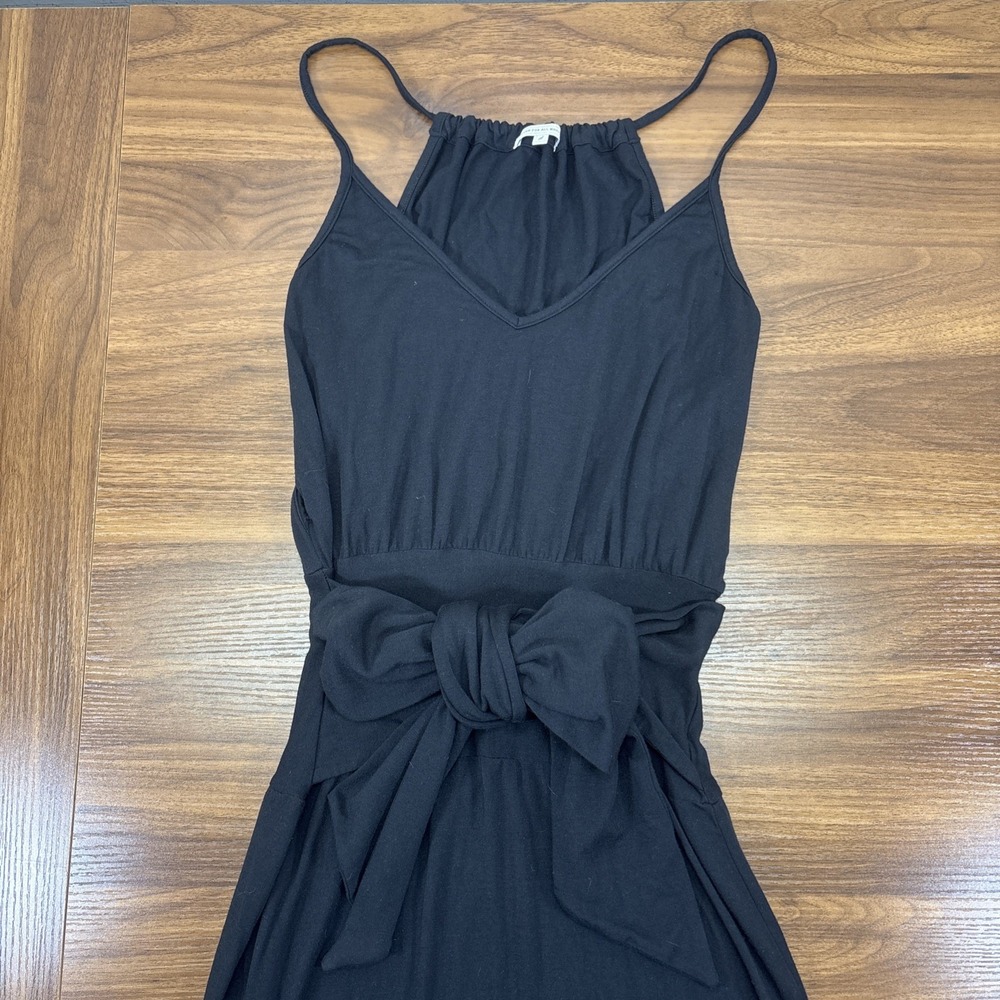 Seven For All Mankind Black V Neck Spaghetti Strap Bow Belt Summer Midi Dress S